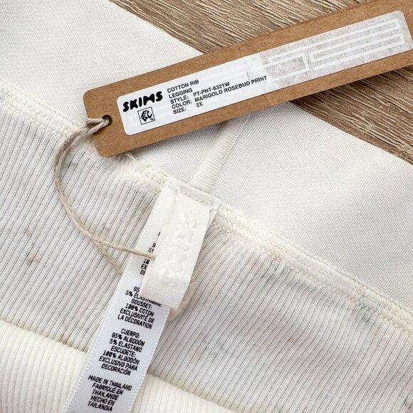 NWT SKIMS Cotton Rib Leggings Marigold Rosebud Floral Print Yellow White 2X - Picture 4 of 7